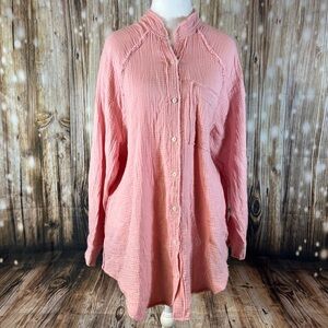 New Aerie Sleepwear Night Shirt Gown Short XS Button Down Pink 100% Cotton Soft